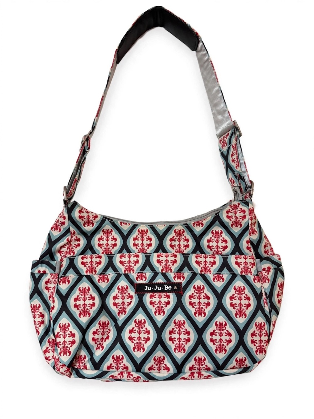 NWT Ju-Ju-Be HoboBe Diaper Bag Red Blue Damask Hobo Purse + Changing Pad
